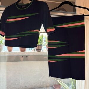 Topshop Navy Pencil Skirt with Pink and Green Accents